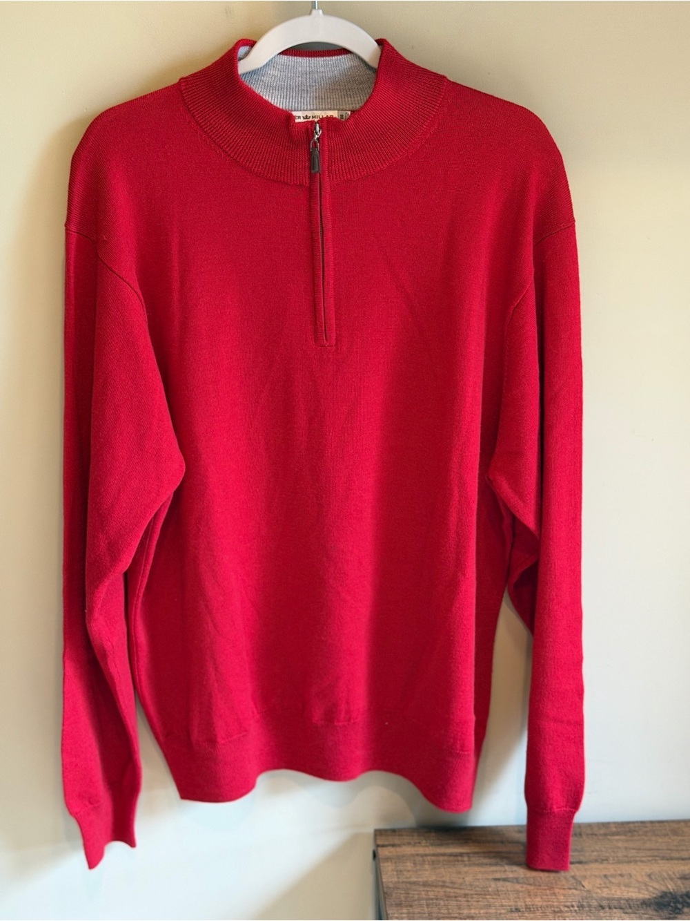Peter Millar Merino Wool Quarter Zip Red Mens  Sweater Pullover XL